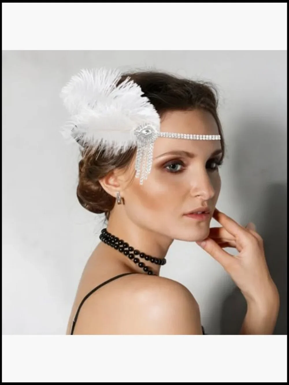 Vintage Flapper Headpiece Roaring 20s Gatsby Headband Feather Crystal Tassels - Picture 6 of 7